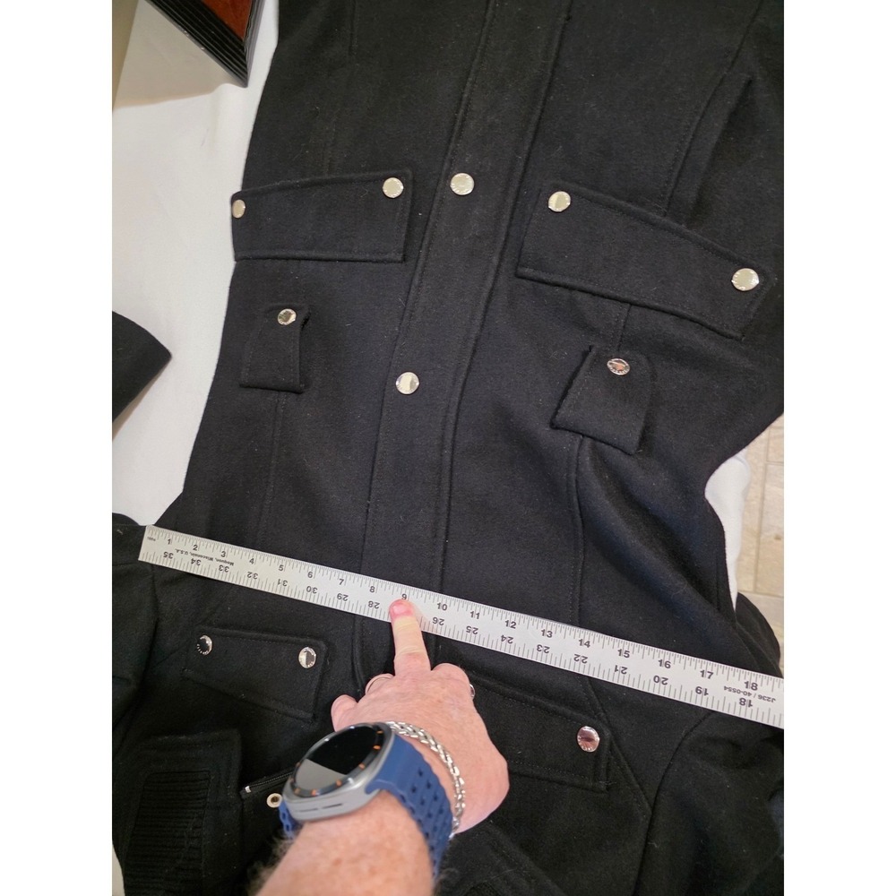 Laundry by Shelli Segal Black Wool Blend Military Coat Silver Snaps Women Small - Picture 9 of 12